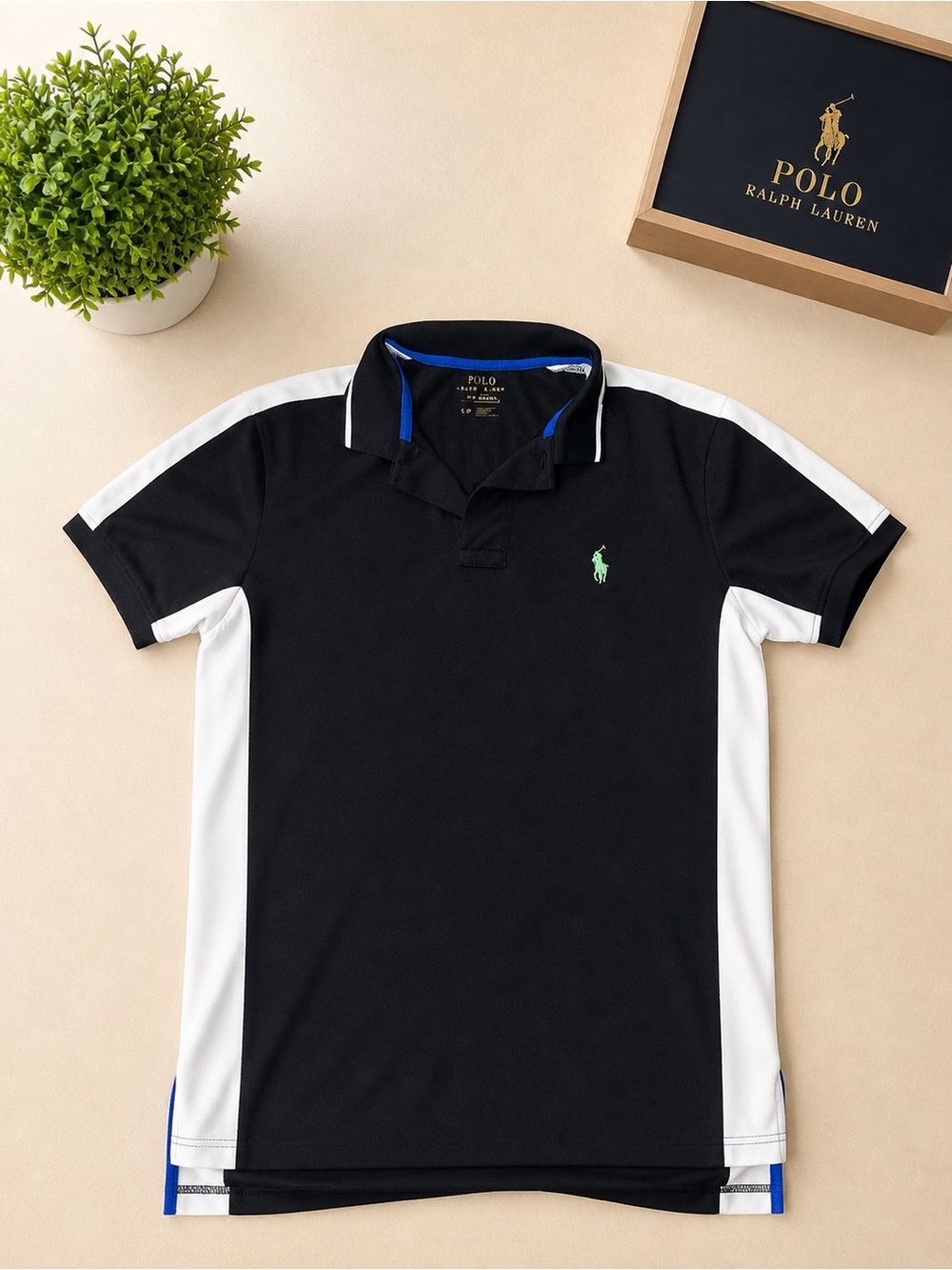 Men’s Ralph Lauren performance shirt black white blue size small